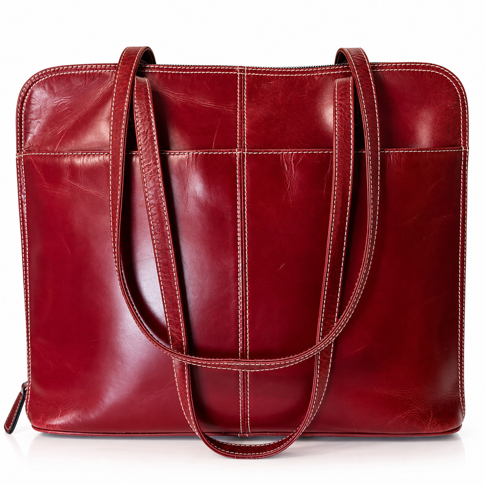 Latico Leather Burgundy Laptop Work Tote Briefcase Organizer Made in India